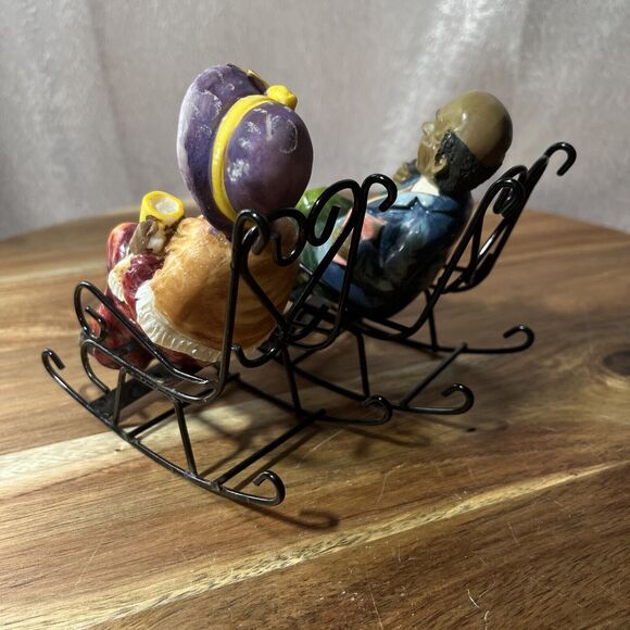 Folk Art Grandpa & Grandma Sitting In Metal Rocking Chair Metal Folk Art - Picture 3 of 10